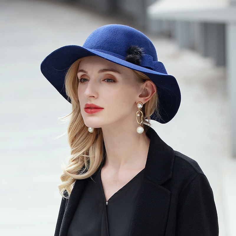 Fashion Simple 100% Wool Hats with Pom-pom 1PC Wedding / Melbourne Cup Headpiece2