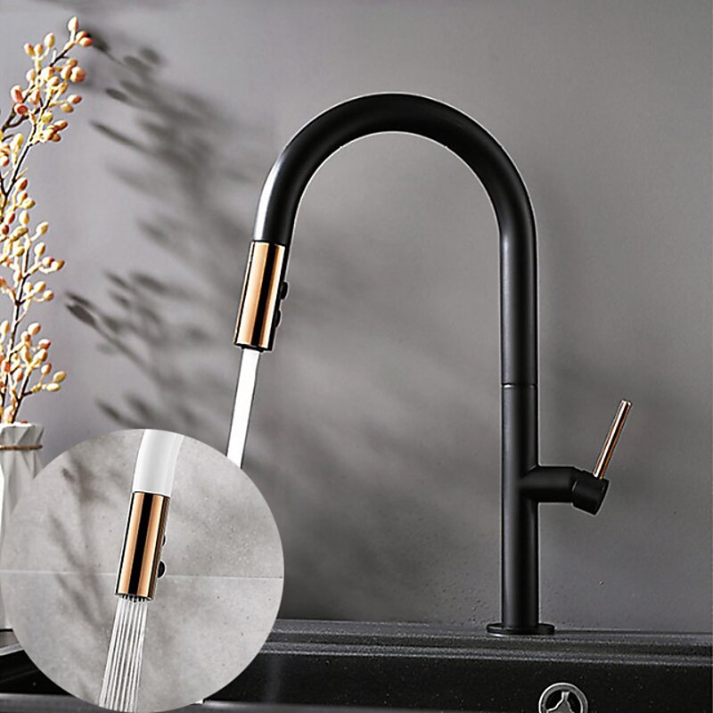 Kitchen Sink Mixer Faucet with Pull Out Sprayer Contemporary, 360 Rotatable Pull Down Single Handle One Hole High Arc Antique Kitchen Taps, Adjustable Cold and Hot Water Hose3