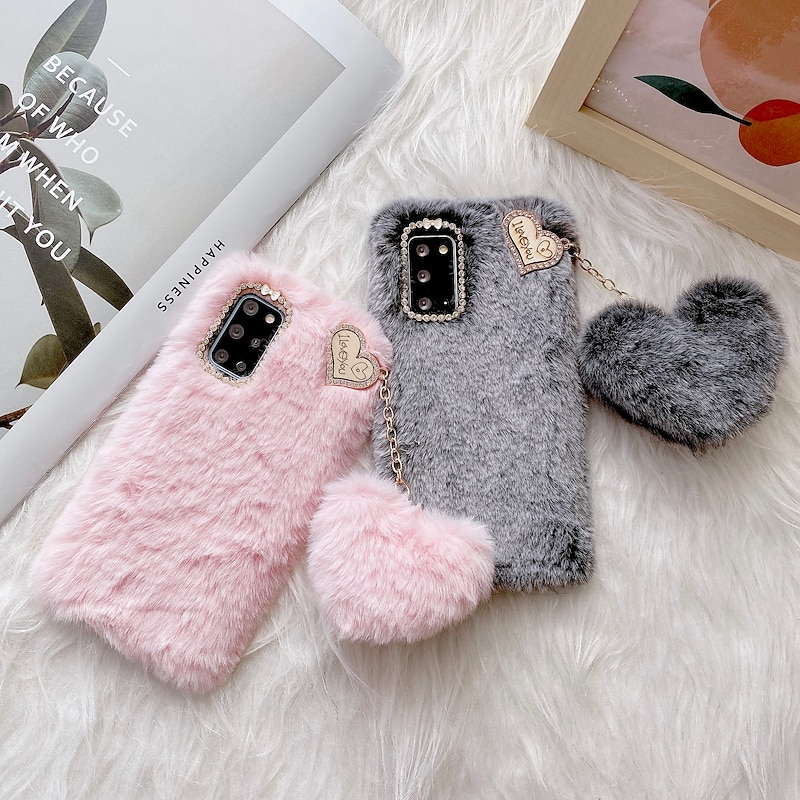 Phone Case For Samsung Galaxy S25 S24 S23 S22 S21 FE S21 Ultra Plus A34 A54 S20 A32 Back Cover Shockproof Heart Plush TPU Plush