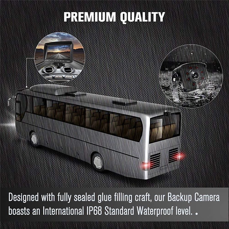 Rear View Camera Kit with 7 LCD Monitor 120 Wide Angle Rearview Camera IP68 Waterproof 18IR Night Vision Reversing Camera for Truck Trailer Bus Van Agriculture Heavy Transport (9-32V)4