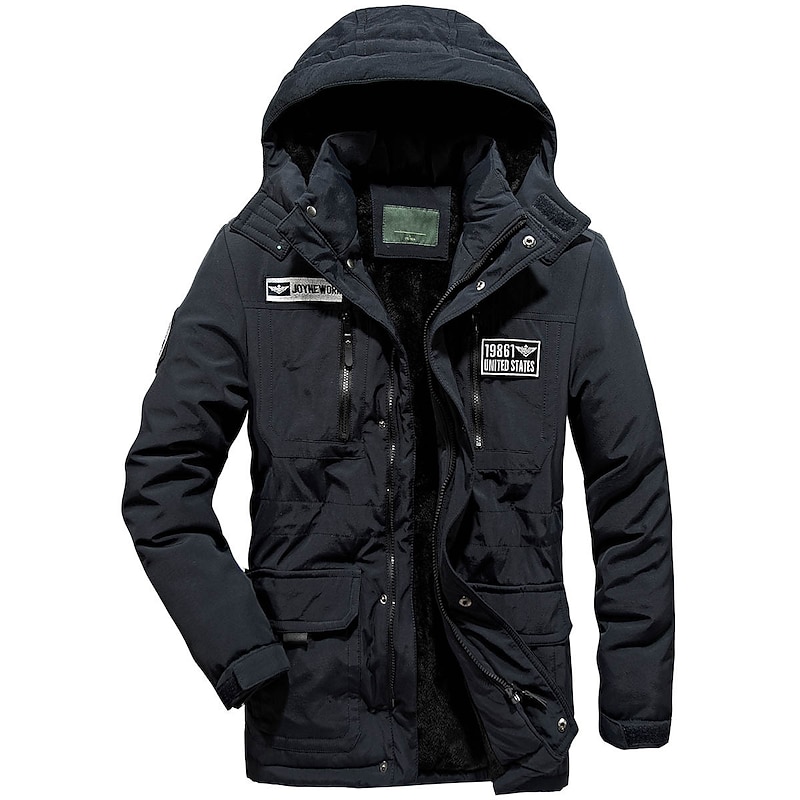Men's Fleece Jacket Winter Jacket Thick Warm Hooded Parka Military Windbreaker Winter Outdoor Windproof Lightweight Detachable Cap Trench Coat Outerwear Top Skiing Fishing Climbing Light Blue Screen4