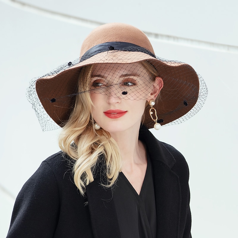 Hats 100% Wool Bucket Hat Wedding Kentucky Derby Cocktail Royal Astcot Elegant With Bowknot Headpiece Headwear - Main Image