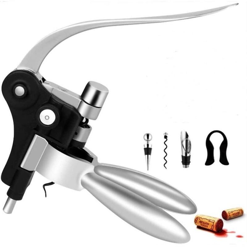 Wine Bottle Opener Rabbit Corkscrew Set Demenades Wine Opener Kit with Foil Cutter Wine Stopper and Extra Spiral Copper Silver3