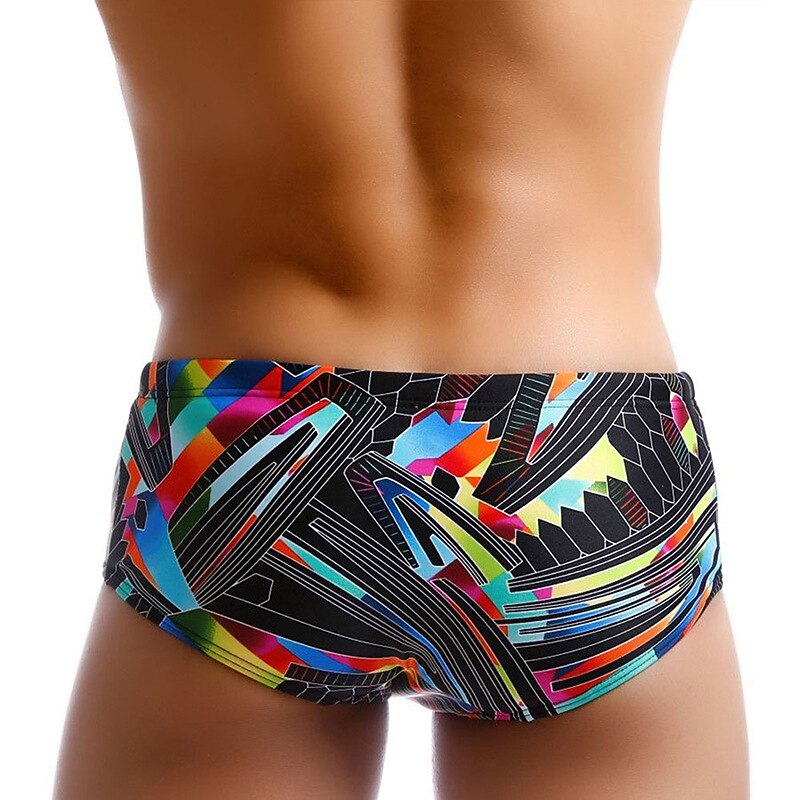 Men's Swimwear Swim Briefs Print Color Block Antibacterial Leak Proof Beach Swimming Pool Fashion Simple Black Micro-elastic3
