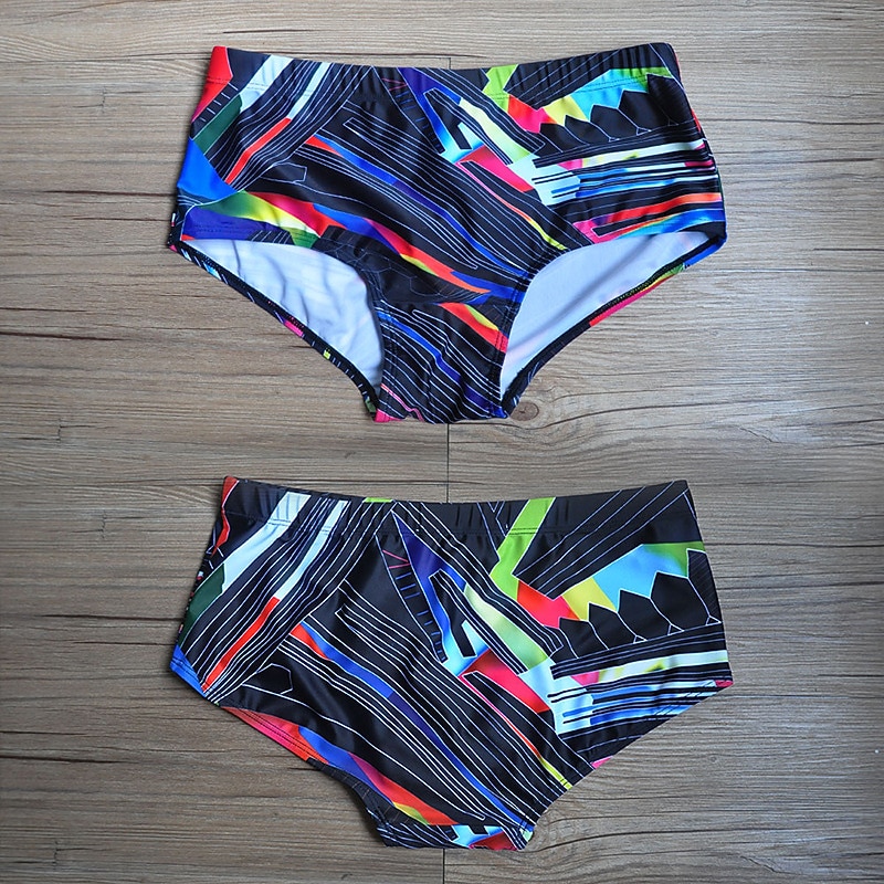 Men's Swimwear Swim Briefs Print Color Block Antibacterial Leak Proof Beach Swimming Pool Fashion Simple Black Micro-elastic4