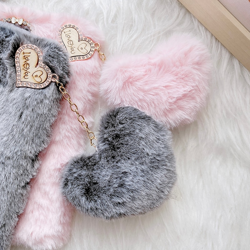 Phone Case For Samsung Galaxy S25 S24 S23 S22 S21 FE S21 Ultra Plus A34 A54 S20 A32 Back Cover Shockproof Heart Plush TPU Plush4