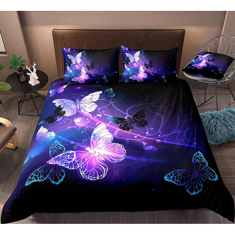 Butterfly Duvet Cover Bedding Sets Comforter Cover with 1 Duvet Cover or Coverlet，1Sheet，2 Pillowcases for Double/Queen/King(1 Pillowcase for Twin/Single)