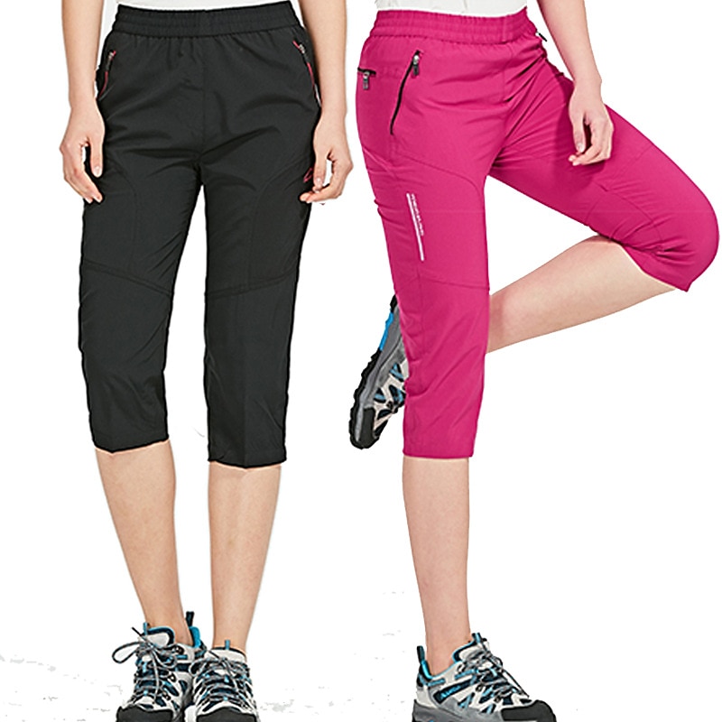 Women's Hiking Pants Trousers Summer Outdoor Quick Dry Zipper Pocket Multi Pockets Lightweight Capri Pants Bottoms Elastic Waist Black-female Rose Red Camping / Hiking / Caving S M L XL XXL2