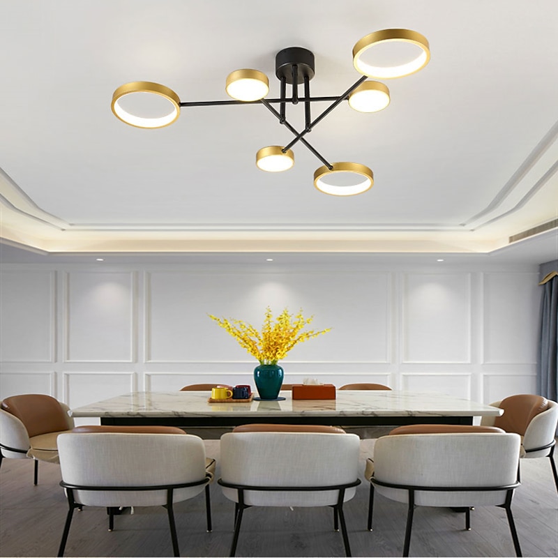 6/8 Heads LED Ceiling Light Modern Black Gold Nordic Circle Sputnik Design Metal Painted Finishes 110-120V 220-240V3