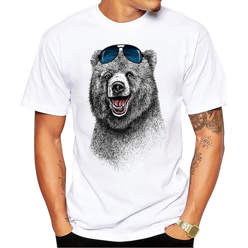 Men's Cool Bear with Sunglasses Graphic T-Shirt Short Sleeve Casual Lifestyle Tee
