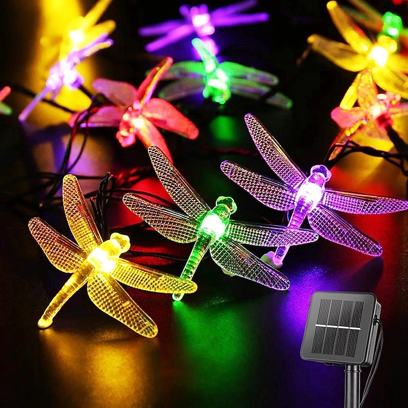 Outdoor Solar String Light Solar LED Fairy String Lights 6.5m Dragonfly 30LEDs Warm White Colorful White 8 Mode Outdoor Waterproof Wedding Patio Garden House Decoration Lamp LED Solar Garden Light