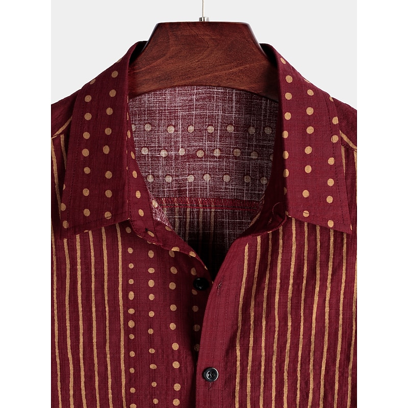 Men's Stripes Geometric Pattern Button Up Shirt Short Sleeve Vintage Vacation Causal Casual Collared Shirts 3D Print Wine3