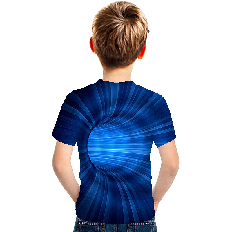 Kids Boys' T shirt Short Sleeve Blue 3D Print Optical Illusion Color Block School Daily Indoor Active Streetwear Cool Sports 3-12 Years / Summer2