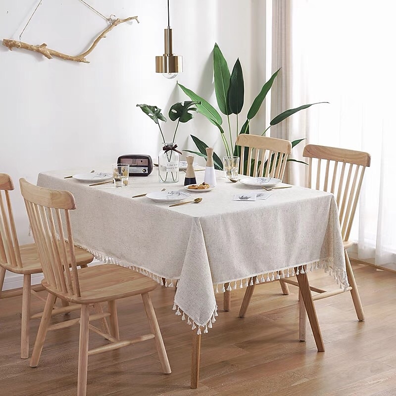 Tablecloth Art Nordic Bamboo Knotted Linen with Tassel Tablecloth Tea Coffee Table for Dining Table Home Room Decoration3