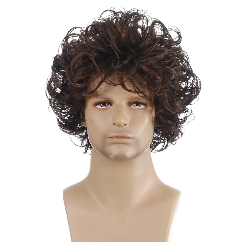 Synthetic Wig Curly Short Bob Wig Short Black / Brown Synthetic Hair 28 inch Men's Party Fashion Comfy Black Brown2
