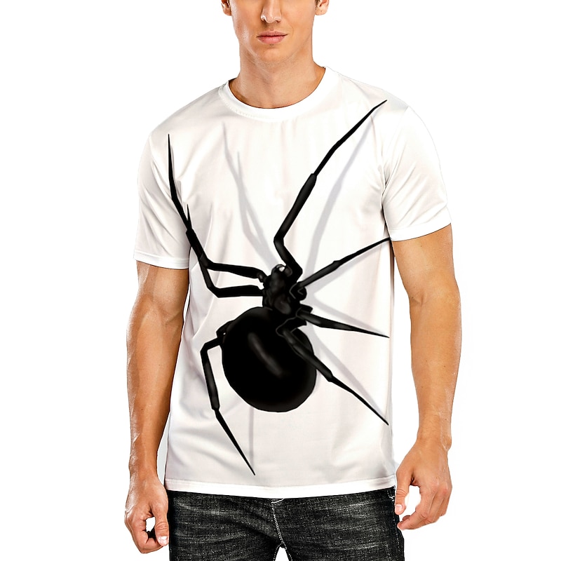Men's Animal Spiders T Shirt Short Sleeve T shirt 3D Print Round Neck Shirt Designer Basic Casual Daily Linen Black White Summer Spring Clothing Apparel Plus Size S M L XL XXL 3XL 4XL4