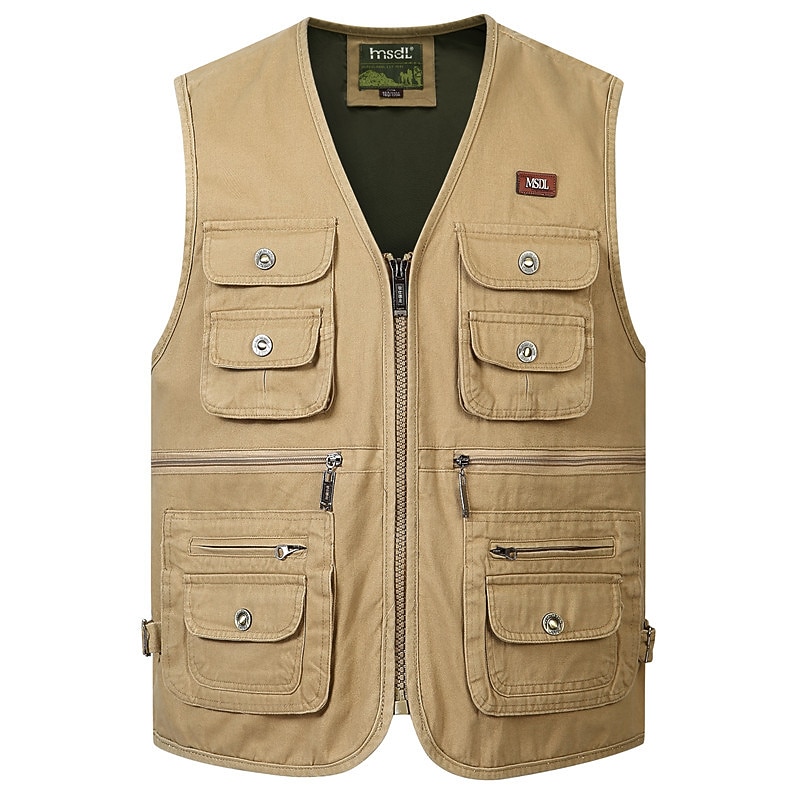 Men's Hunting Gilet Outdoor Wearable Breathable Comfortable Spring Summer Solid Colored Cotton Army Yellow khaki off-white3