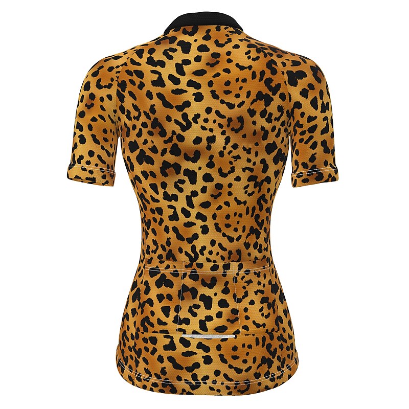 Women's Cycling Jersey Leopard Patterned Funny Short Sleeve Bike Jersey Top with 3 Rear Pockets Mountain Bike MTB Road Bike Cycling Fast Dry Quick Dry Soft Reflective Strips Sports Yellow Pink Red4