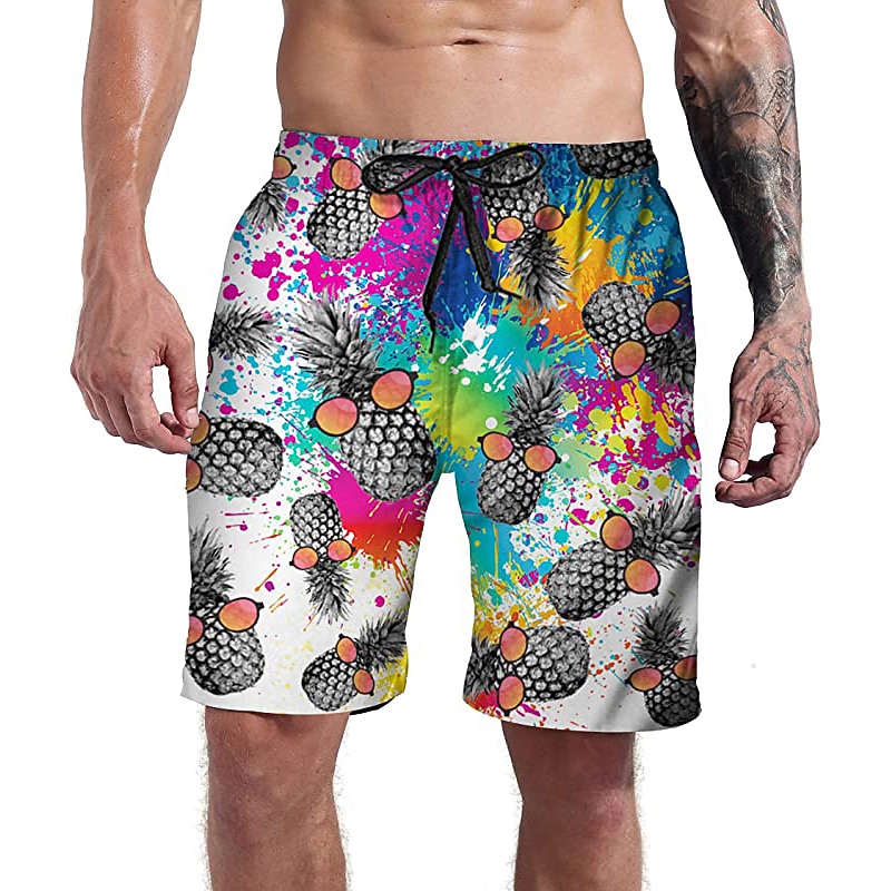 Men's Pineapple Swim Trunks Swim Shorts Board Shorts Mid Waist 3D Print Hawaiian Casual Holiday Beach Pocket Drawstring Elastic Waist Designer Clothing Apparel2