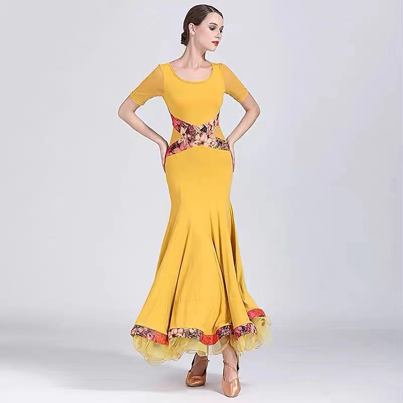 Ballroom Dance Dress Pleats Women's Performance Training Short Sleeve Natural Milk Fiber2