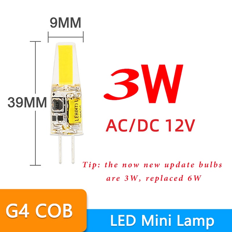 10pcs 6pcs G4 3W 300lm COB LED Bi-pin Light Bulb for Cabinet Light Ceiling Lights RV Boats Outdoor Lighting 30W Halogen Equivalent Warm White AC/DC12V2
