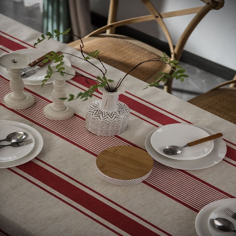 Tablecloth Linens Cotton Table Cloth Dustproof Striped Table Kitchen Garden Outcoor Restrant Rectangule