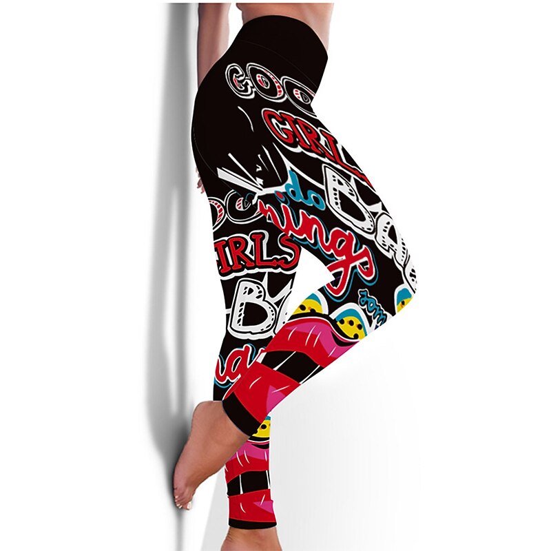 Women's Yoga Pants Butt Lift Tummy Control High Waist Gym Workout Running Fitness Tights Leggings Bottoms Floral Black / Red White+Yellow White Spandex Fall Winter Sports Activewear Stretchy 14