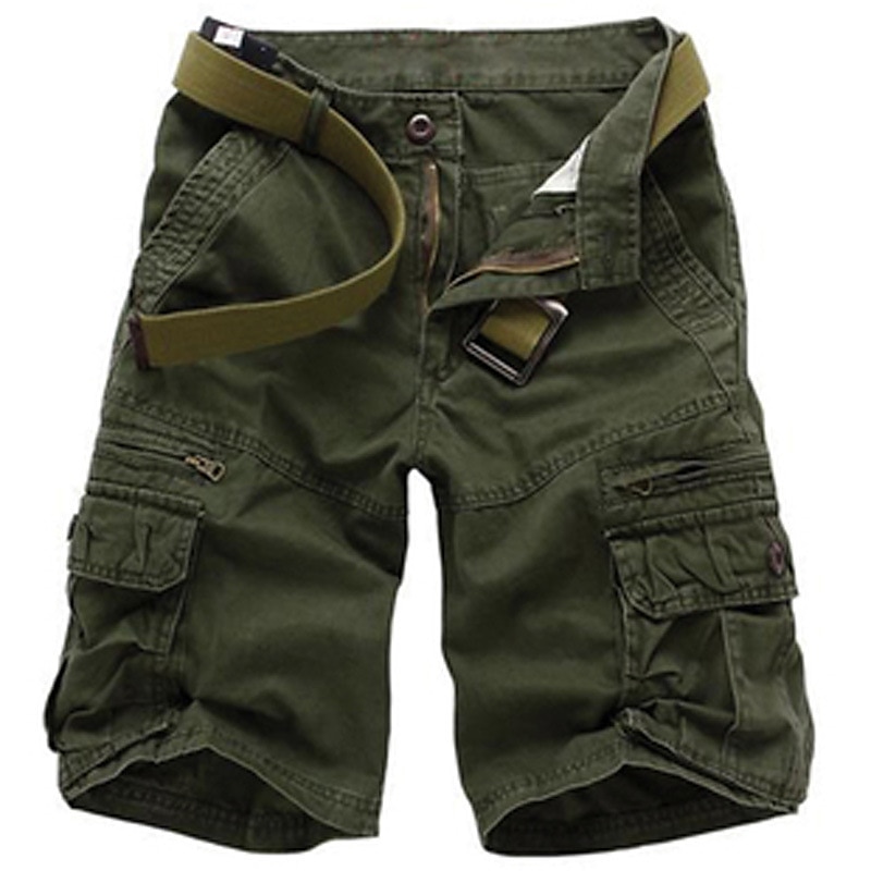 Men's Cargo Shorts Shorts Multi Pocket Straight Leg Solid Colored Comfort Wearable Knee Length Outdoor Daily Sports Stylish Black Army Green3