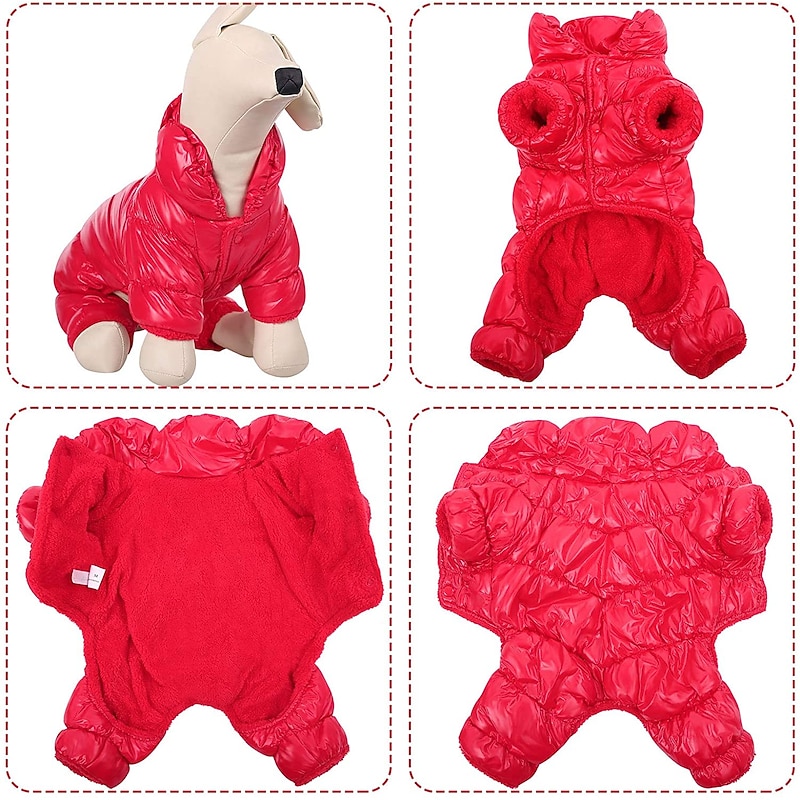 Winter Dog Coat Waterproof Windproof Dog Snowsuit Warm Fleece Padded Winter Pet Clothes For Chihuahua Poodles French Bulldog Pomeranian Small Dogs (red)3