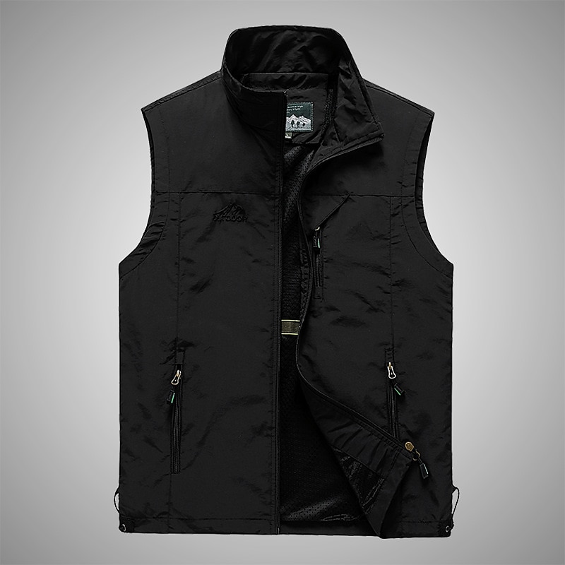 Men's Fishing Vest Military Tactical Vest Hiking Vest Sleeveless Vest / Gilet Jacket Top Outdoor Breathable Quick Dry Lightweight Multi Pockets Summer Back Venting Design Chinlon Dark Grey Black Army2
