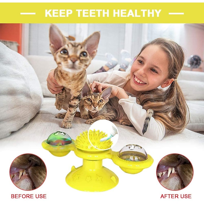 Cat Teasers Interactive Toy Rotating Toy Cat Toys Set Windmill Interactive Cat Toys Fun Cat Toys Cat Kitten 1 set Round Pet Friendly Massage Pet Exercise with Light Catnip Ball Plastic Gift Pet Toy