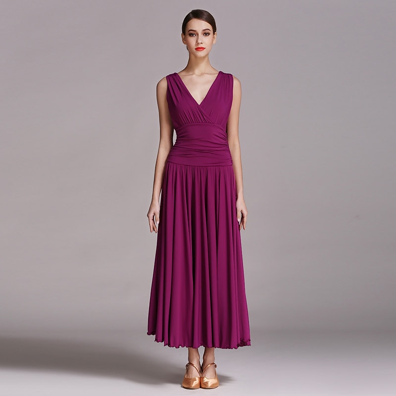 Ballroom Dance Dress Pleats Pure Color Women's Performance Training Sleeveless Natural Ice Silk3