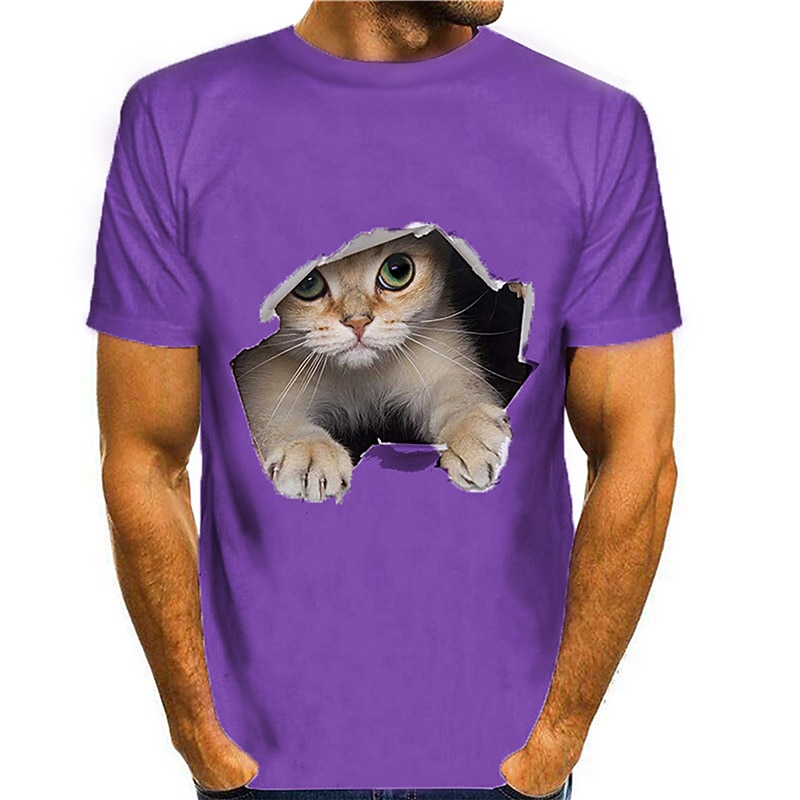 Men's Animal Cat Graphic Prints Shirt T Shirt Tee Short Sleeve T shirt 3D Print Round Neck Shirt Streetwear Slim Fit Workout Casual Daily White Yellow Blue Summer Clothing Apparel Plus Size S M L XL2