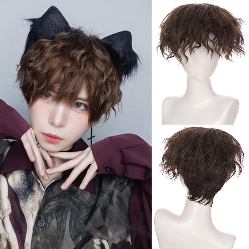 Short Pix Cut Straight Black White Yellow Half Cosplay Anime Costume Halloween Wigs Synthetic Hair With Bangs For Men Boy Women4