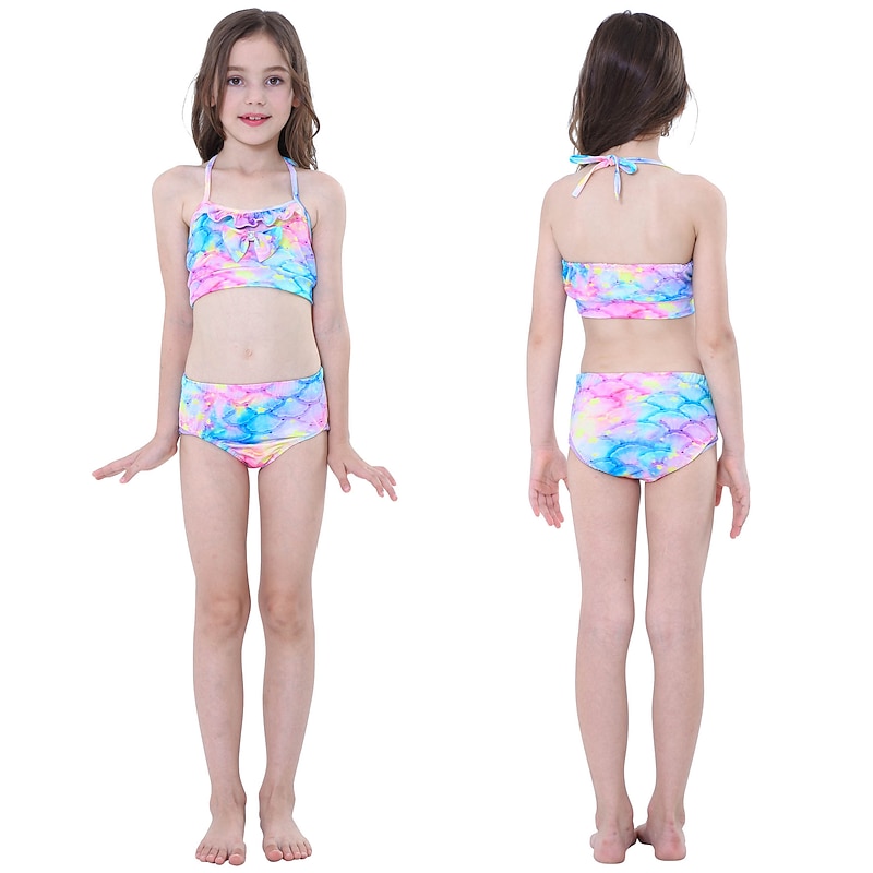 Kids Girls' Three Piece Mermaid Swimwear Swimwear Bikini Beach Swimming Print Active Cute Bathing Suits 4-12 Years Summer Rose Purple Polka Dot3