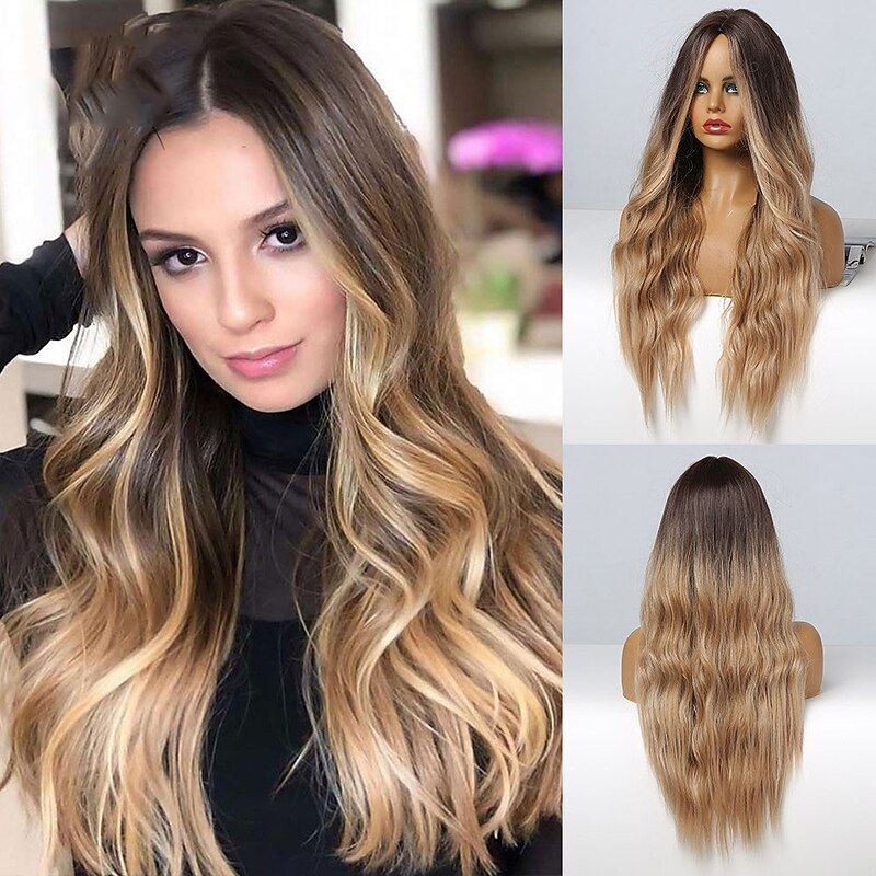 Heat Resistant Synthetic  Wig Curly Middle Part Wig Blonde Medium Length Women's Wigs for Party Christmas Party Wigs2