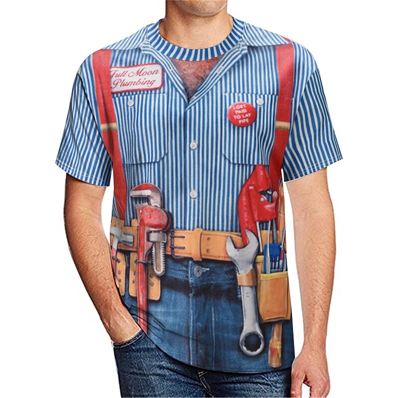 Men's Graphic 3D Shirt T Shirt Short Sleeve T shirt 3D Print Round Neck Shirt Exaggerated Rock Going out Weekend Blue-Green Clothing Apparel Normal M L XL XXL