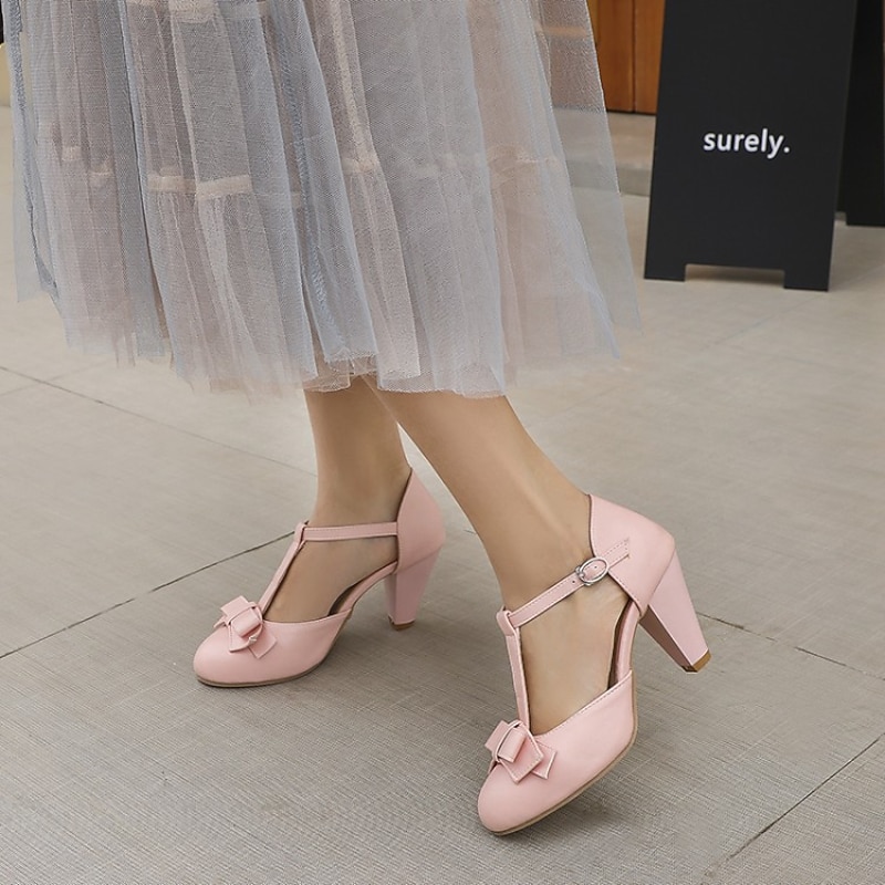 1950s Vintage Mint Green T-Strap Heels with Bow – Retro Chunky Mid-Heel Pumps for Women, Ideal for Swing Dance, Retro Parties, and Daily Wear4