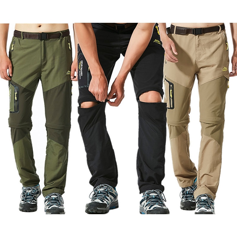 Men's Convertible Zip Off Pants Hiking Pants Trousers Summer Outdoor Waterproof Windproof Quick Dry Sweat wicking Pants / Trousers Bottoms Elastic Waist Black Army Green Camping / Hiking Fishing2