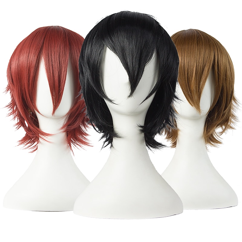Synthetic Short Wigs For Women White Purple Blue Blonde Yellow Black Red  Cosplay Wig Female High Temperature Fiber Halloween Wigs3
