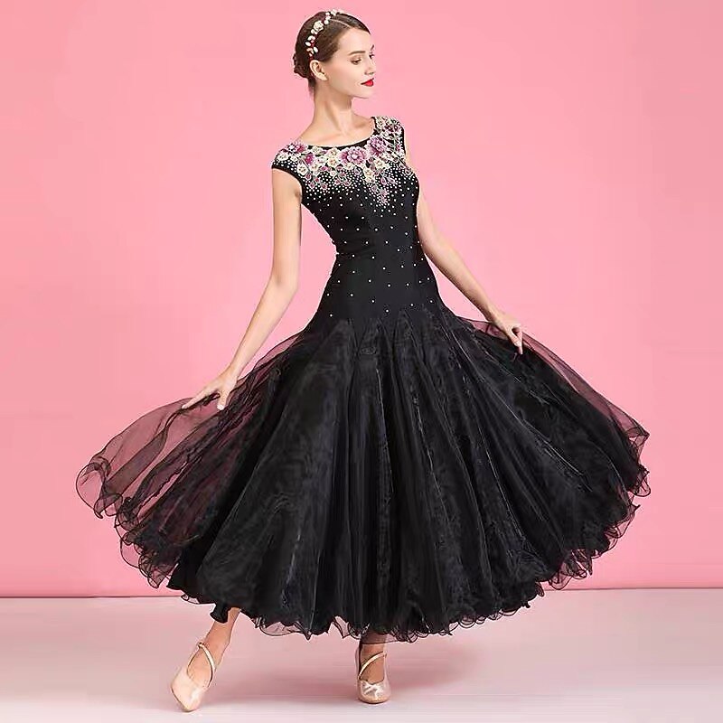 Ballroom Dance Dress Embroidery Crystals / Rhinestones Women's Performance Training Sleeveless Natural Elastane Tulle4
