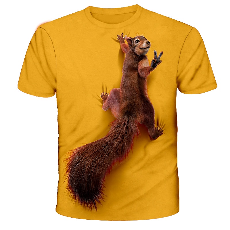 Men's Graphic Animal Squirrel T Shirt Tee Funny T Shirts Short Sleeve T shirt 3D Print Round Neck Shirt Streetwear Exaggerated Designer Daily Holiday Sea Blue White Yellow Clothing Apparel S M L XL3