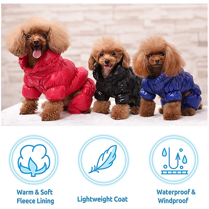 Winter Dog Coat Waterproof Windproof Dog Snowsuit Warm Fleece Padded Winter Pet Clothes For Chihuahua Poodles French Bulldog Pomeranian Small Dogs (red)4