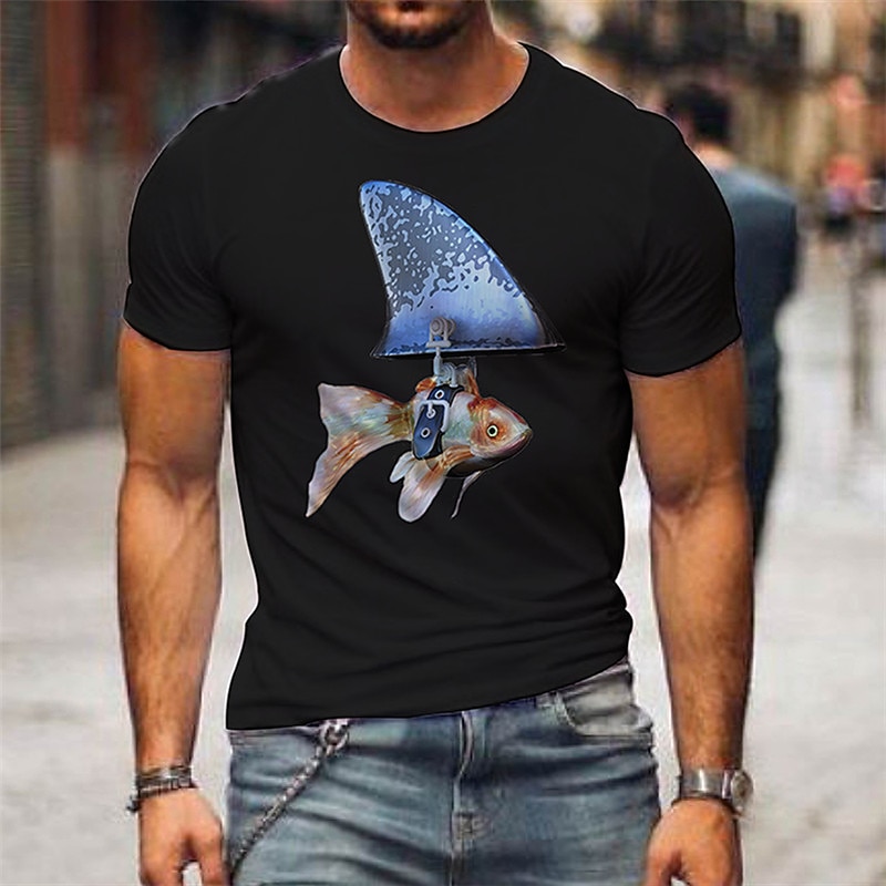 Men's Animal Fish Gold Fish Shark Shirt T Shirt Cotton Short Sleeve Graphic Shirt Black White Dark Gray Comfortable Tee Street Sports Outdoor Fashion Designer Clothing2