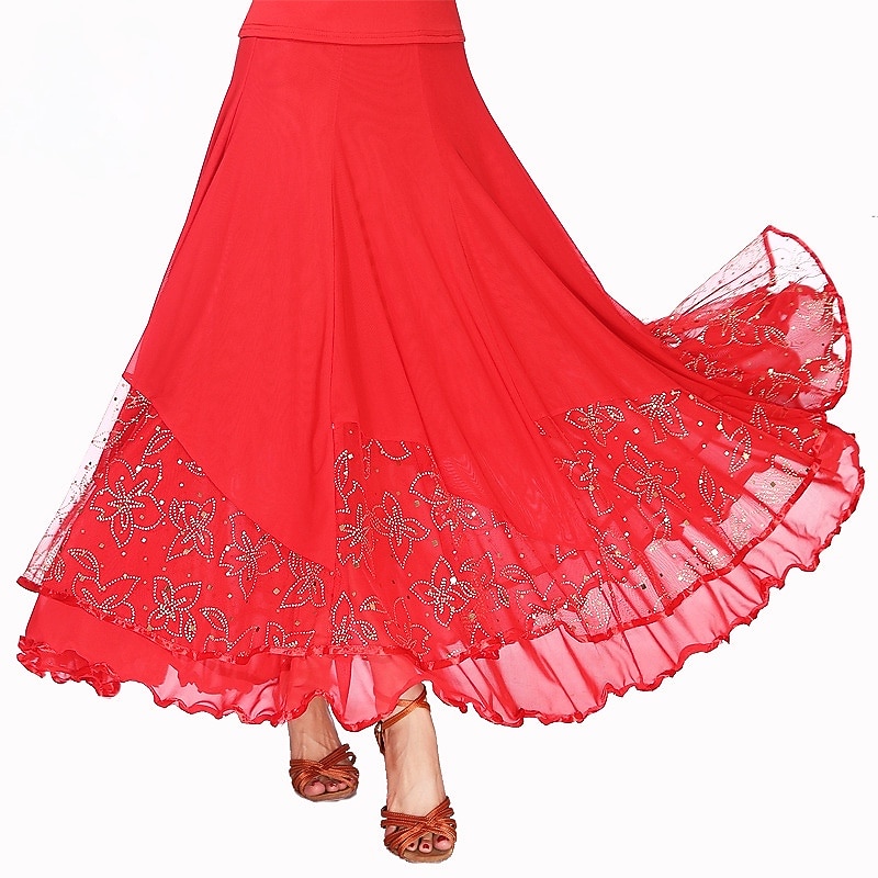 Ballroom Dance Dance Costumes Skirts Petal Paillette Women's Training Performance High Tulle Terylene2