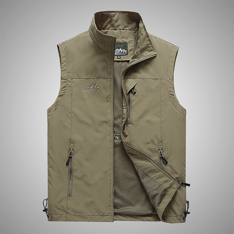 Men's Fishing Vest Military Tactical Vest Hiking Vest Sleeveless Vest / Gilet Jacket Top Outdoor Breathable Quick Dry Lightweight Multi Pockets Summer Back Venting Design Chinlon Dark Grey Black Army4