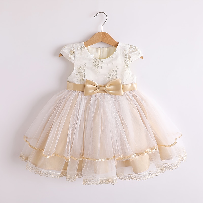 Toddler Girls' Dress Jacquard Party Bow White Knee-length Sleeveless Cute Sweet Dresses Summer Slim 1-4 Years