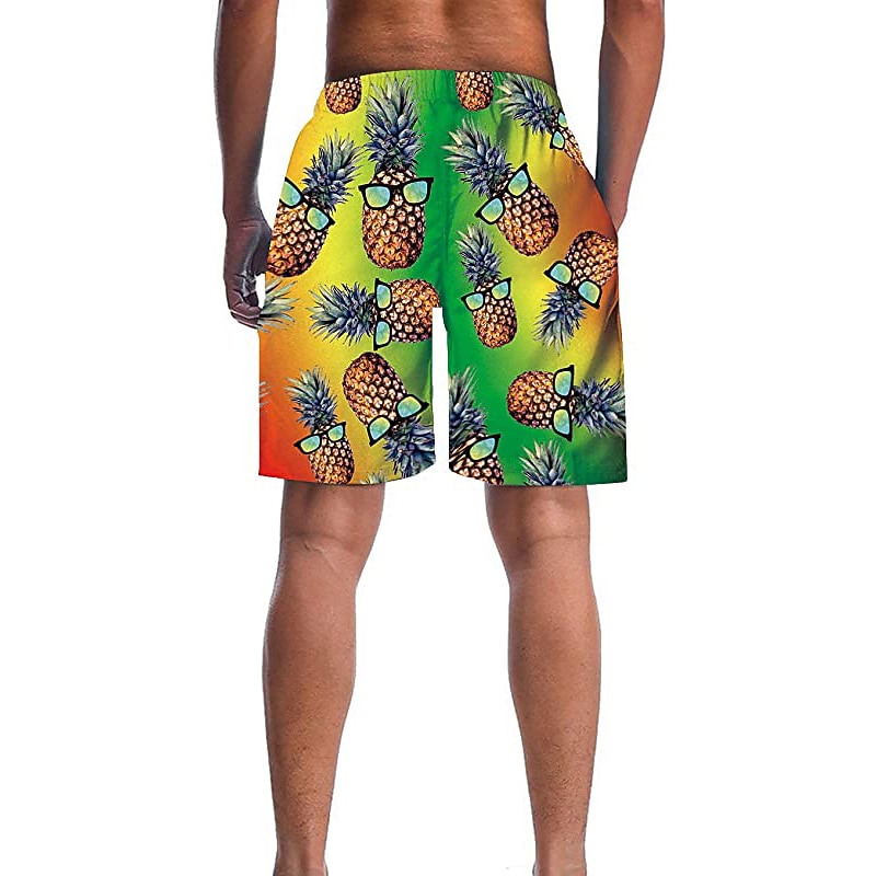 Men's Pineapple Swim Trunks Swim Shorts Board Shorts Mid Waist 3D Print Hawaiian Casual Holiday Beach Pocket Drawstring Elastic Waist Designer Clothing Apparel4