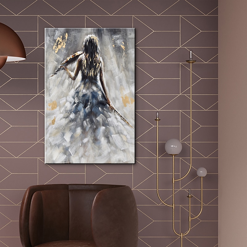 Oil Painting 100% Handmade Hand Painted Wall Art On Canvas Vertical Abstract Violin Women Back Home Decoration Decor Rolled Canvas No Frame Unstretched4