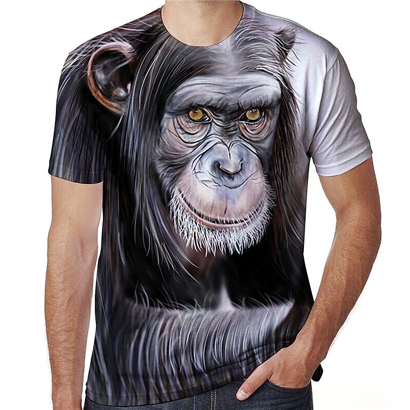 Men's Animal Orangutan Graphic Prints Shirt T Shirt Tee Funny T Shirts Short Sleeve T shirt 3D Print Crew Neck Shirt Basic Casual Daily Holiday Black Blue Grey Spring & Summer Clothing Apparel Normal3